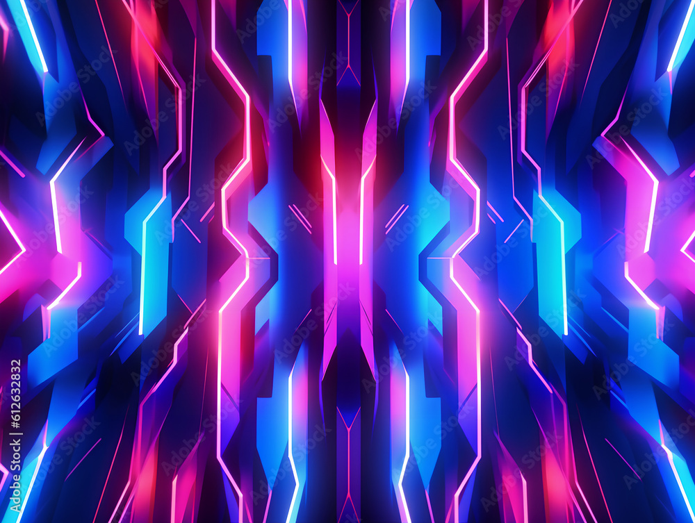 Abstract colorful neon light waves traveling fast. Neon background texture. Generative AI.