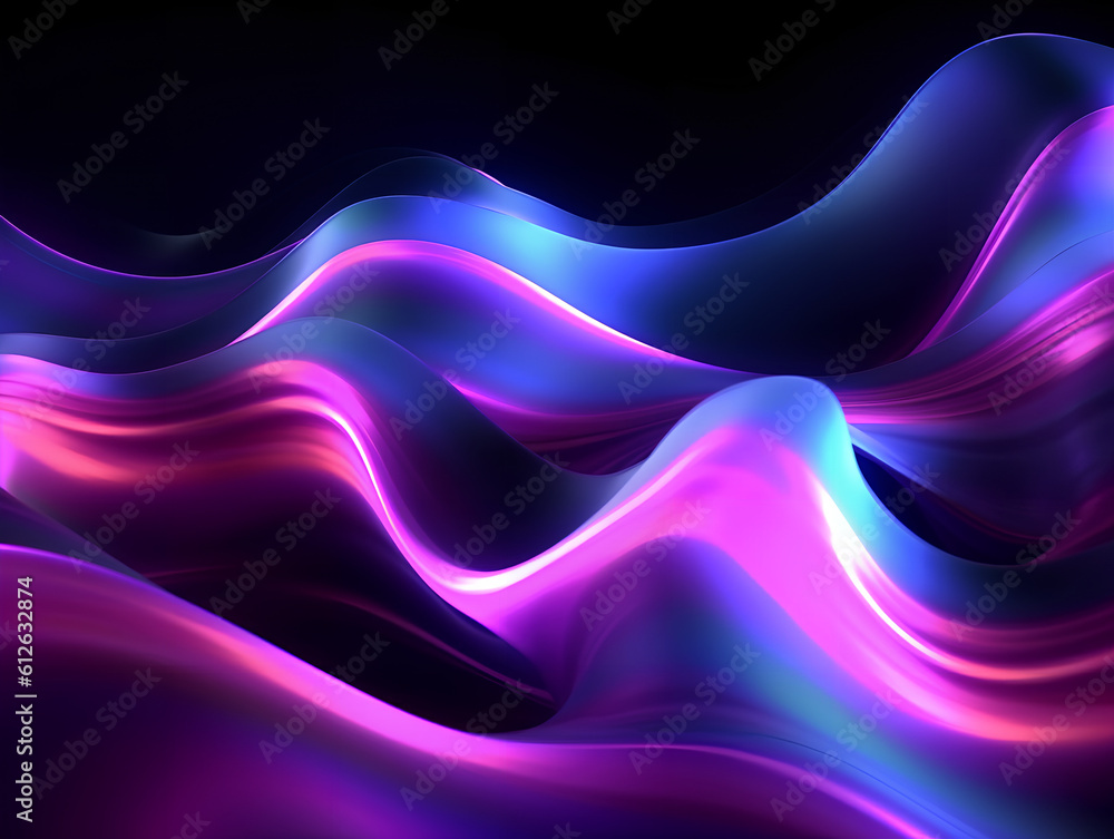 Abstract colorful neon light waves traveling at highspeed. Generative AI.