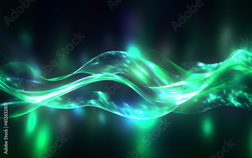 Obraz na płótnie Abstract green colorful neon light waves traveling at highspeed. Neon background futuristic. Generative AI. w salonie