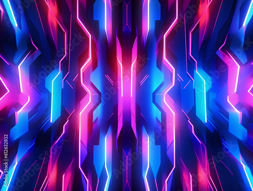 Obraz na płótnie Abstract colorful neon light waves traveling fast. Neon background texture. Generative AI. w salonie