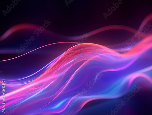 Abstract colorful neon light waves traveling at highspeed. Generative AI.