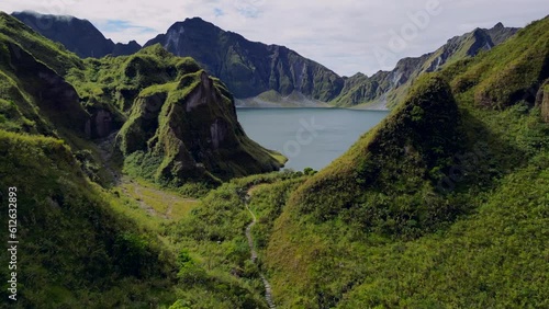 Drone footage of the crater lake of Mount Pinatubo in the Philippines photo