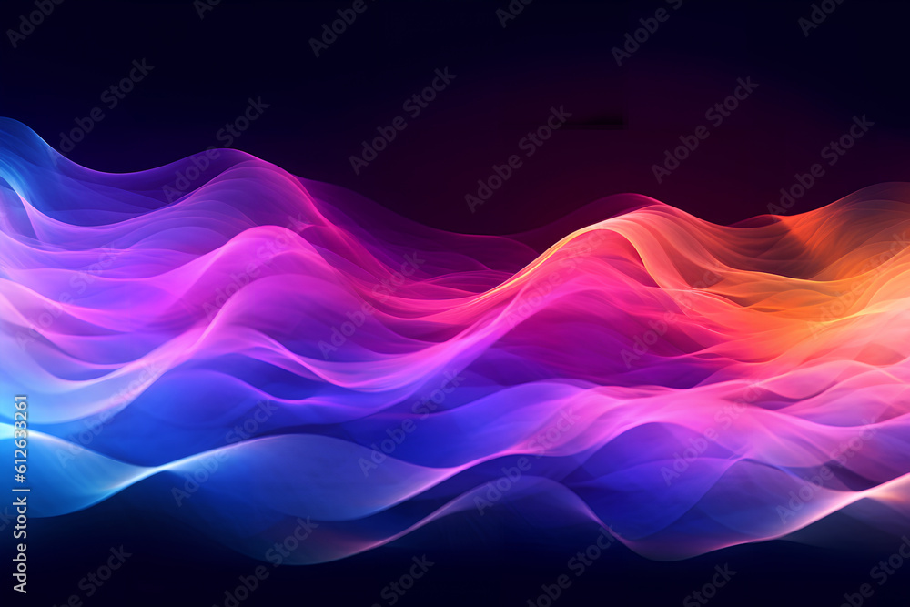 Abstract colorful neon light waves traveling at highspeed. Generative AI.
