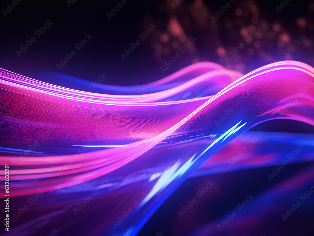 Abstract colorful neon light waves traveling at highspeed. Generative AI.