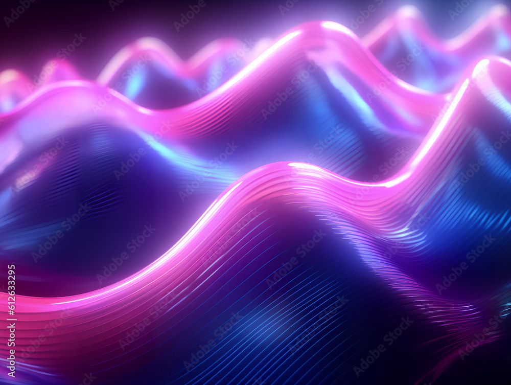 Abstract colorful neon light waves traveling at highspeed. Generative AI.