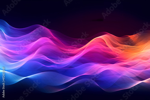 Abstract colorful neon light waves traveling at highspeed. Generative AI.