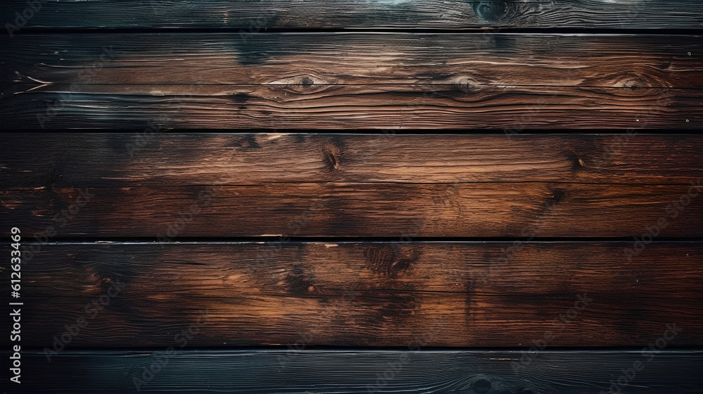 Naklejka premium Dark wooden texture. Dark wood planks background. Generative AI.
