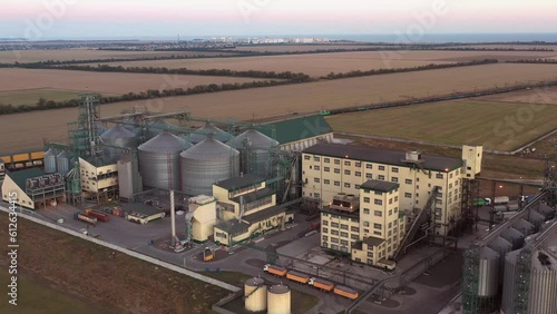 Industrial zone with natural gas storage facilities near the city. Aerial view from above. photo