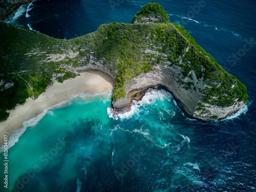 Aerial shot of Penida Island in Indonesia.