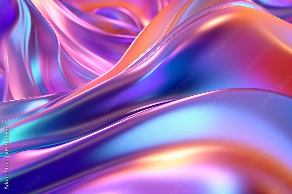 Abstract fluid iridescent holographic neon curved wave in motion colorful background 3d render. Gradient design element for backgrounds, banners, wallpapers, posters and covers. Generative AI Abstract fluid iridescent holographic neon curved wave in motion colorful background 3d render. Gradient design element for backgrounds, banners, wallpapers, posters and covers. Generative AI