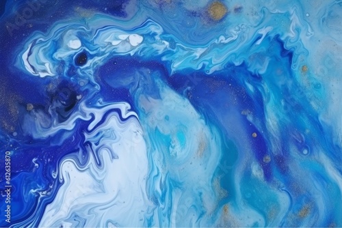 Abstract art blue paint background with liquid fluid grunge texture. Generative AI