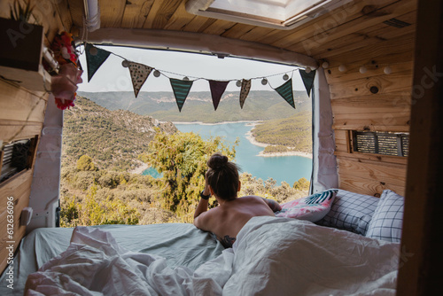 Woman in a campervan