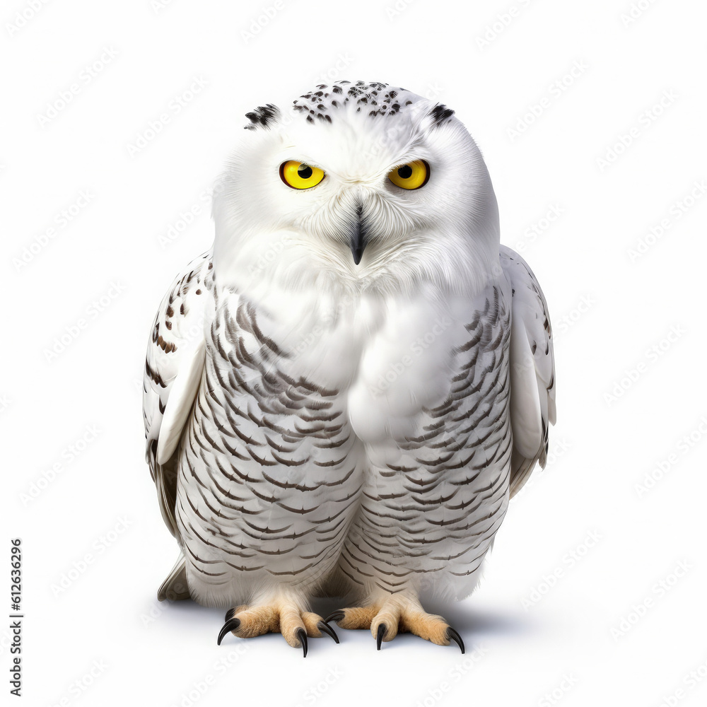 Fototapeta premium Snowy Owl (Bubo scandiacus) sitting, looking at camera