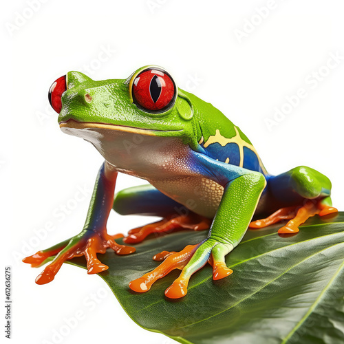 Red-eyed Tree Frog (Agalychnis callidryas) perched on leaf photo