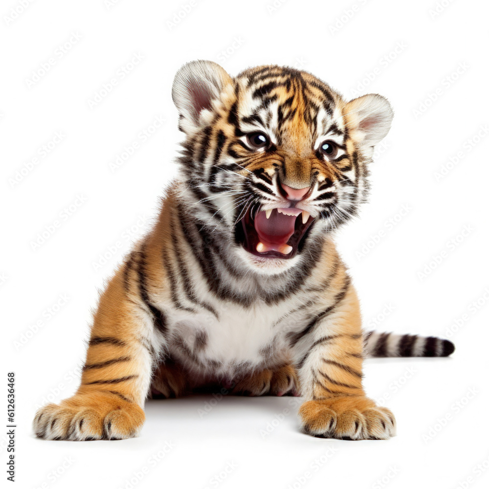 Obraz premium Baby Tiger Cub (Panthera tigris) playfully rolling on ground