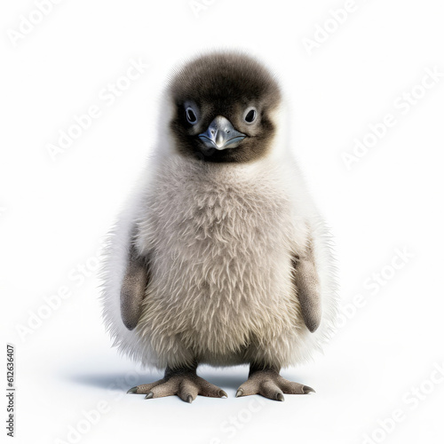 Baby Penguin (Aptenodytes) standing, looking camera, fluffy feathers © blueringmedia