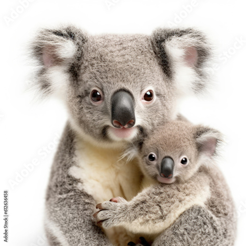 Baby Koala (Phascolarctos cinereus) clinging mother's back © blueringmedia
