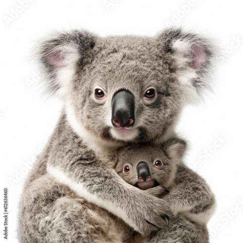 Baby Koala (Phascolarctos cinereus) clinging mother's back
