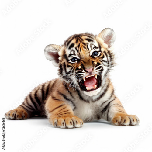 Baby Tiger Cub  Panthera tigris  playfully rolling on ground