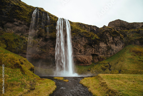 The powerful Seljalandsfoss waterfall in Iceland