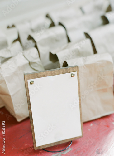 bagged picnic lunch with blank sign ready to brand photo