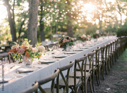 sunset wedding reception table photo
