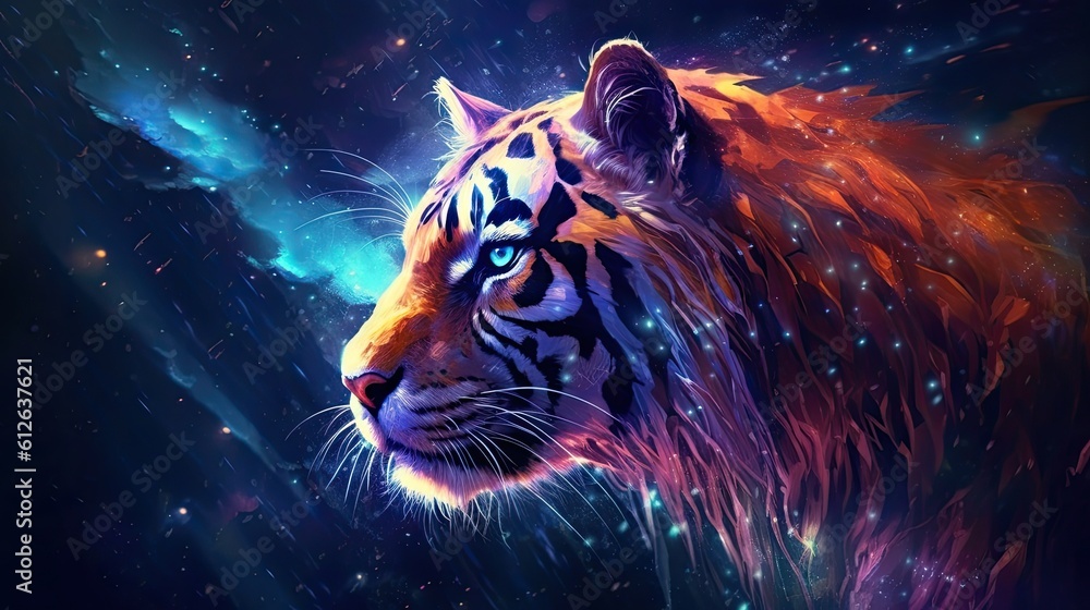 a tiger painting in space with stars Generative Ai a tiger painting in space with stars Generative Ai