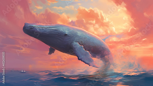Whale at sunset, generative AI