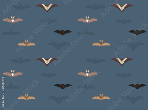 Various Bat Species Front Flying Cartoon Seamless Wallpaper Background
