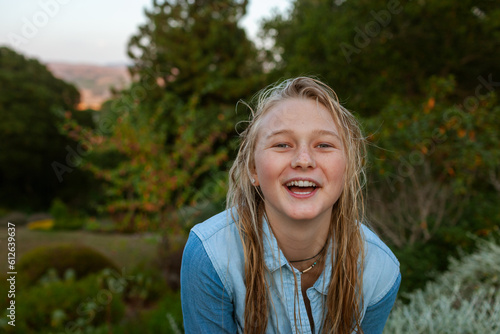 Teen woman with funny face outdoor photo