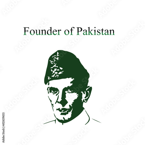 Pakistan founder Quaid-e-Azam Muhammad Ali Jinnah hand drawn vector