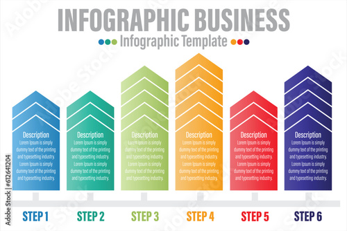 Business data visualization, infographic template with Six 6 steps or Six 6 option on gray background, vector illustration