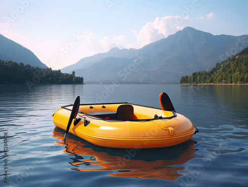 Paddle and Float: Inflatable Boat with Paddle, Enjoying Tranquil Moments on the Lake © Sakura
