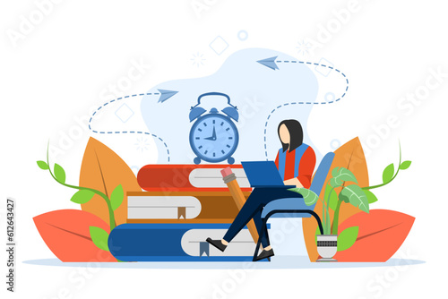 distance learning, online courses and business, education, online books and textbooks, exam preparation, home school vector, flat vector illustration on a white background.