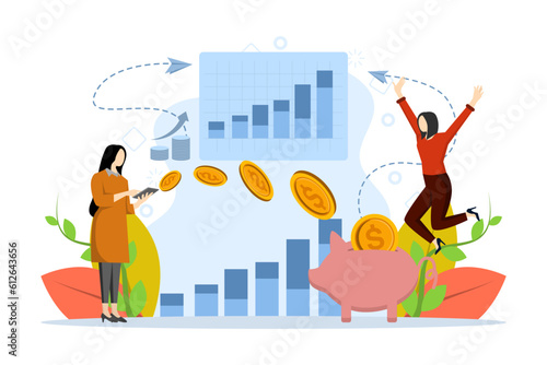 Businessman make money online, investment profit grow. Happy businessman profiting from stock trading. concept of saving money or investment. Vector illustration on a white background.