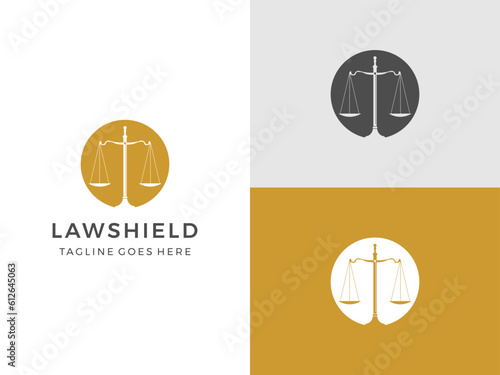 Golden law logo design with scales vector 