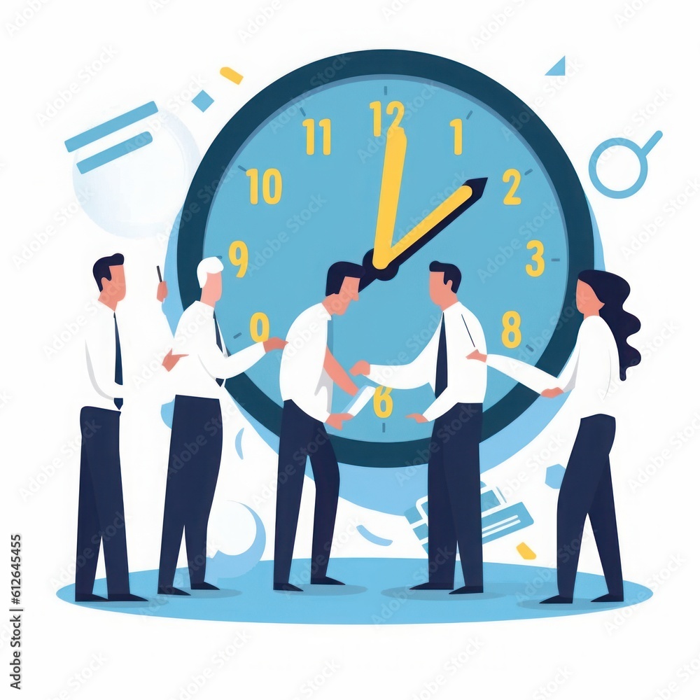 Time pressure. Deadline. The team talks about the time schedule. illustration, Generative AI Time pressure. Deadline. The team talks about the time schedule. illustration, Generative AI