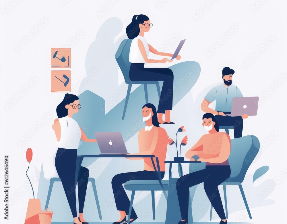 The team of four persons working. Business  illustration, Generative AI