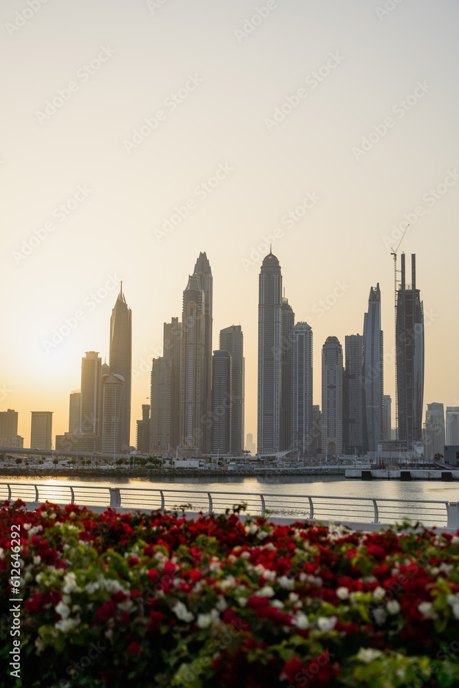 City center of Dubai with glass skyscrapers City center of Dubai with glass skyscrapers