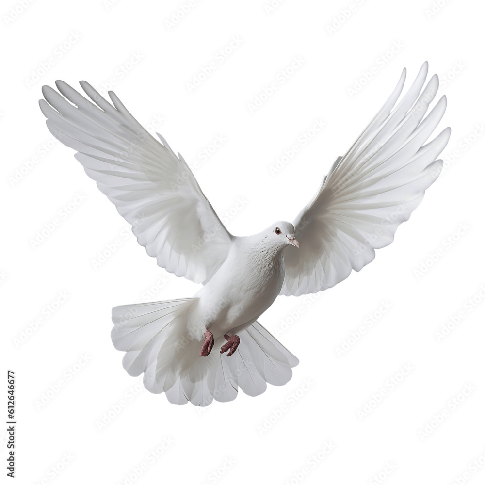 Fototapeta premium Pigeon isolated on transparent background, White dove isolated over transparent background, Pigeon flying. generative ai