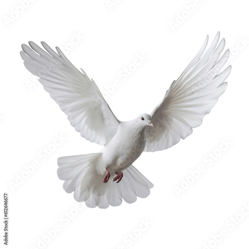 Pigeon isolated on transparent background, White dove isolated over transparent background, Pigeon flying. generative ai