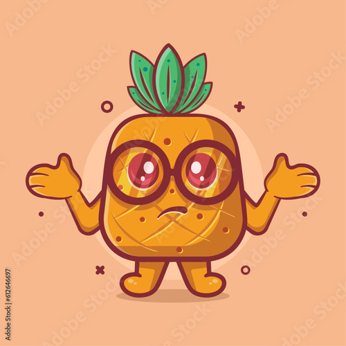 funny pineapple fruit character mascot with confused expression isolated cartoon in flat style design