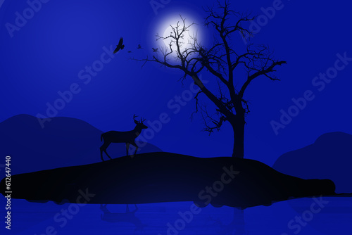 in photoshop using with filter gallery and brush tool and using with shape of nature and trees and animals 