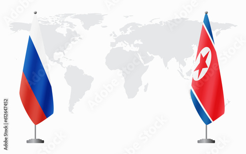 Russia and North Korea flags for official meeting