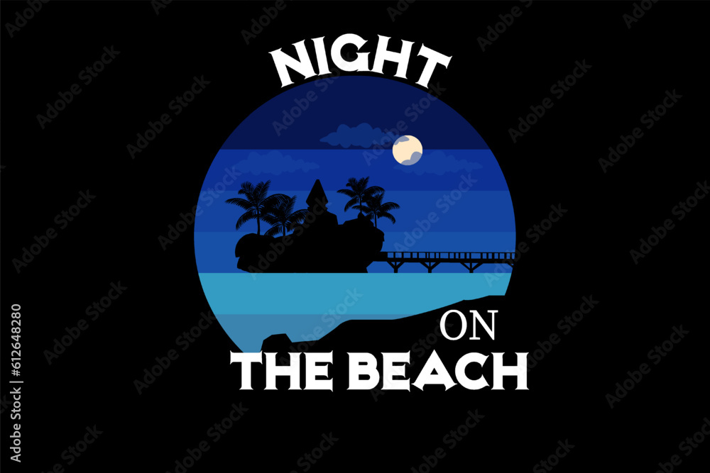 Night On The Beach T Shirt Design Landscape Retro Vintage