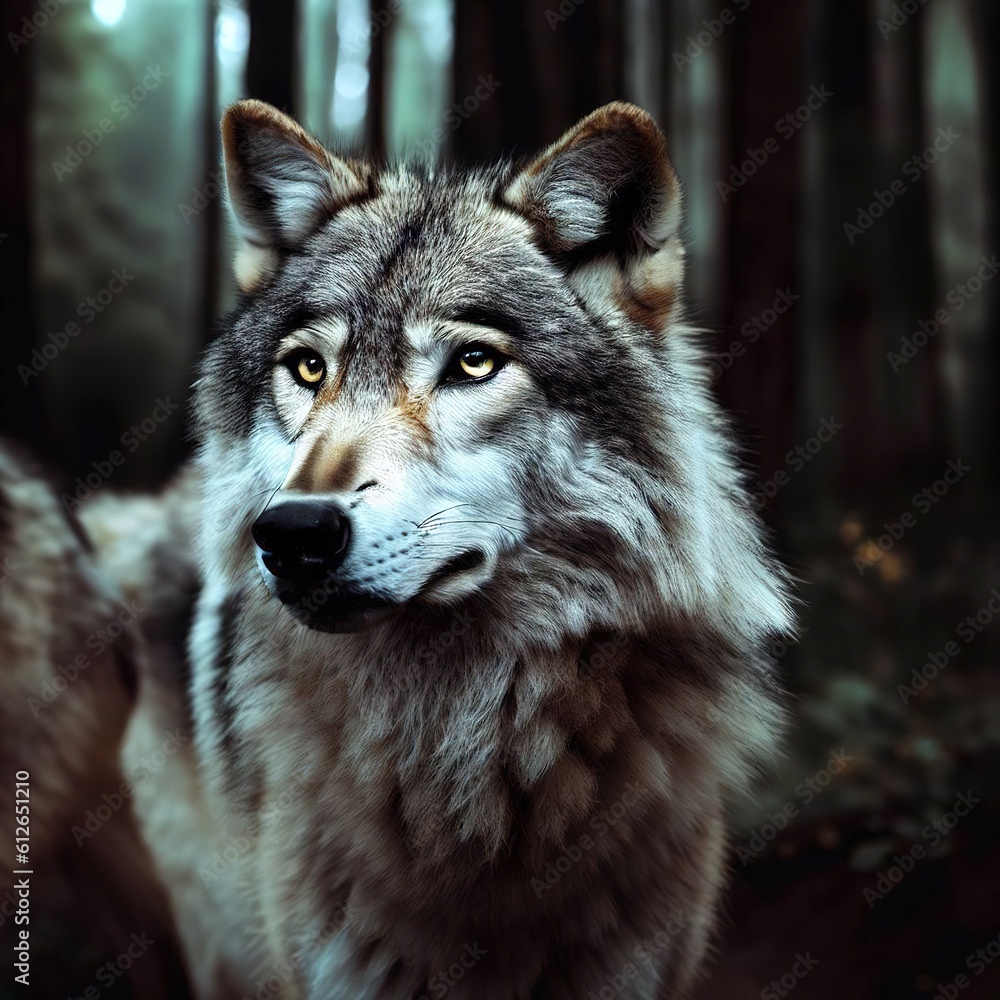 Grey wolves in cedar forest with Generative AI. Grey wolves in cedar forest with Generative AI.