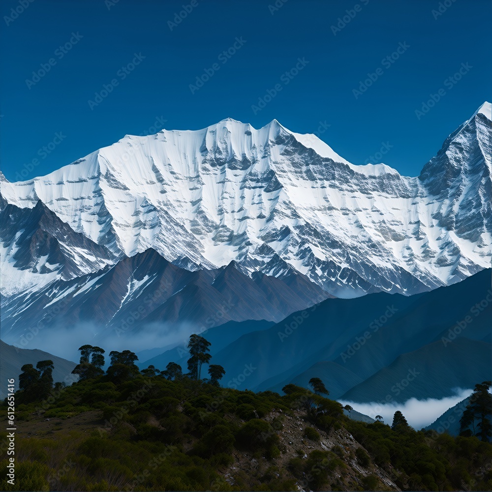 landscape with blue sky and swiss mountains in the winter