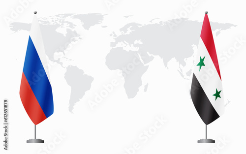Russia and Syria flags for official meeting