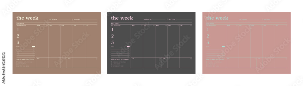 set of 3 The Week planner. (Black pink) set of 3 The Week planner. (Black pink)