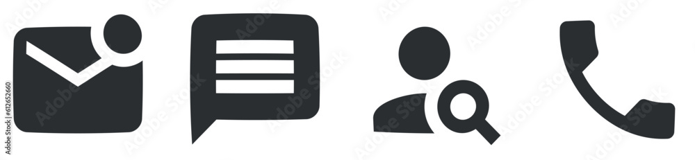 Set of 4 icons Communication. A set vector icons. Simple Set. Linear symbols set. Big UI icon set in a flat design. UX UI Set of 4 icons Communication. A set vector icons. Simple Set. Linear symbols set. Big UI icon set in a flat design. UX UI